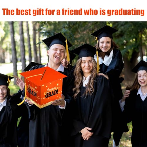 Image of Outus 2026 Grad Card Box with Tassel Congrats Graduation Cap Card Holder for Graduation Gift Box Party Supplies(Orange,Stylish)