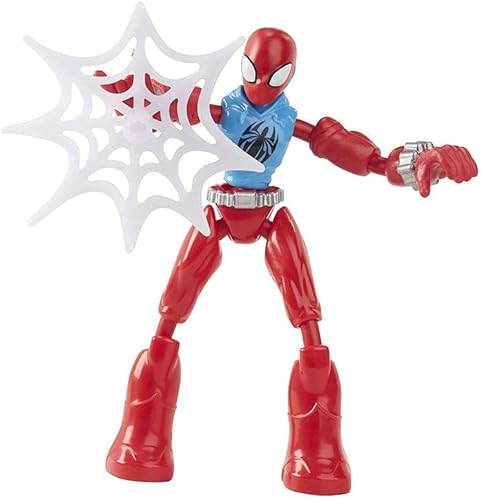 Spider-Man Marvel Bend and Flex Marvel's Scarlet Spider figura de acción de juguete, figura flexible de 6 pulgadas, incluye accesorio de red, para