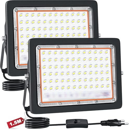 CREATESTAR Foco LED Exterior 50W,2 Pcs, 5000LM Focos LED Exterior 6500K Blanco Frío Luz Exterior Impermeable IP66 Proyectores Exteriores para Garaje Jardín Patio Parque