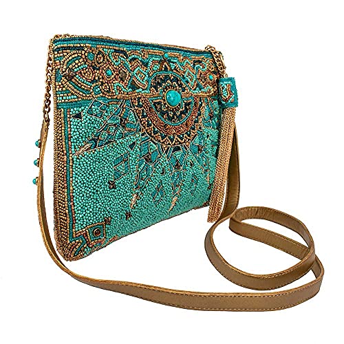 Mary Frances New Day Beaded Handbag Clutch – Sunburst Design Crossbody Evening Bag, Turquoise3