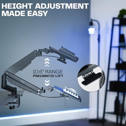 Image of VIVO Sit-Stand 24 Inch Pneumatic Spring Keyboard and Mouse Tray Clamp-on Desk Mount, Counterbalance Height Adjustable Typing Platform, Ergonomic Tilt, Black, MOUNT-KB35CP