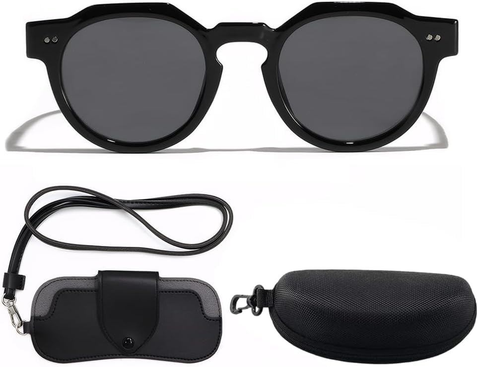 UV400 Occhiali Da Sole Vintage Donna Sunglasses Uomo Con Custodia E Borsa Per Occhiali Retro Round Frame Sunglasses Habillage De Fête Classique Cadeaux Pour Femmes