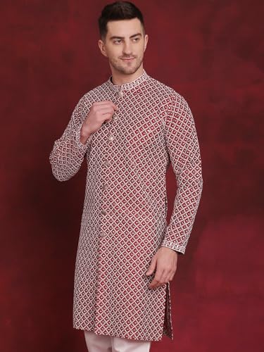 Image of Jompers Men's Silk Blend Regular Fit Sequin Chikankari Front Open Kurtas