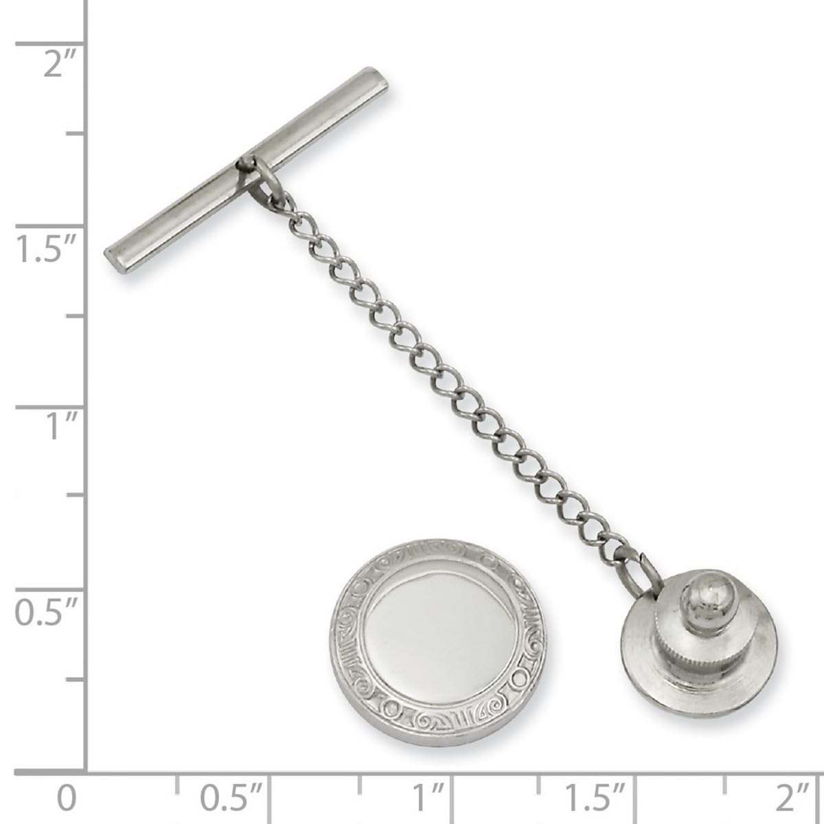 Solide polierte gemusterte gravierbare (nur Vorderseite), rhodiniert, runde Krawattennadel, Schmuck, Geschenke für Herren, One Size, Metall Metall Rhodium, Kein Edelstein