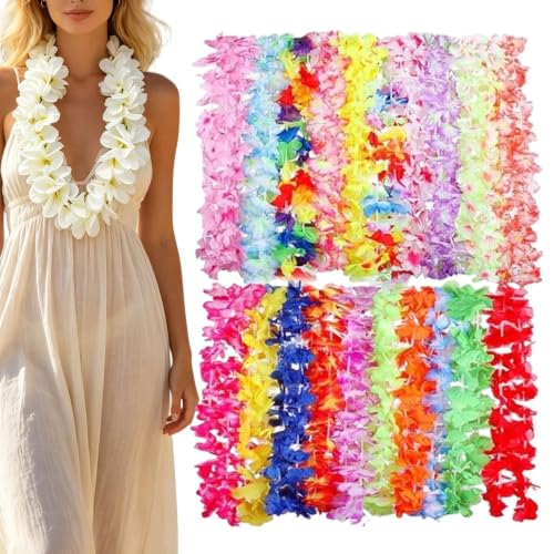 Collar hawaiiano de flores en pack de 50 guirnaldas para decoración de fiestas de playa y disfraces