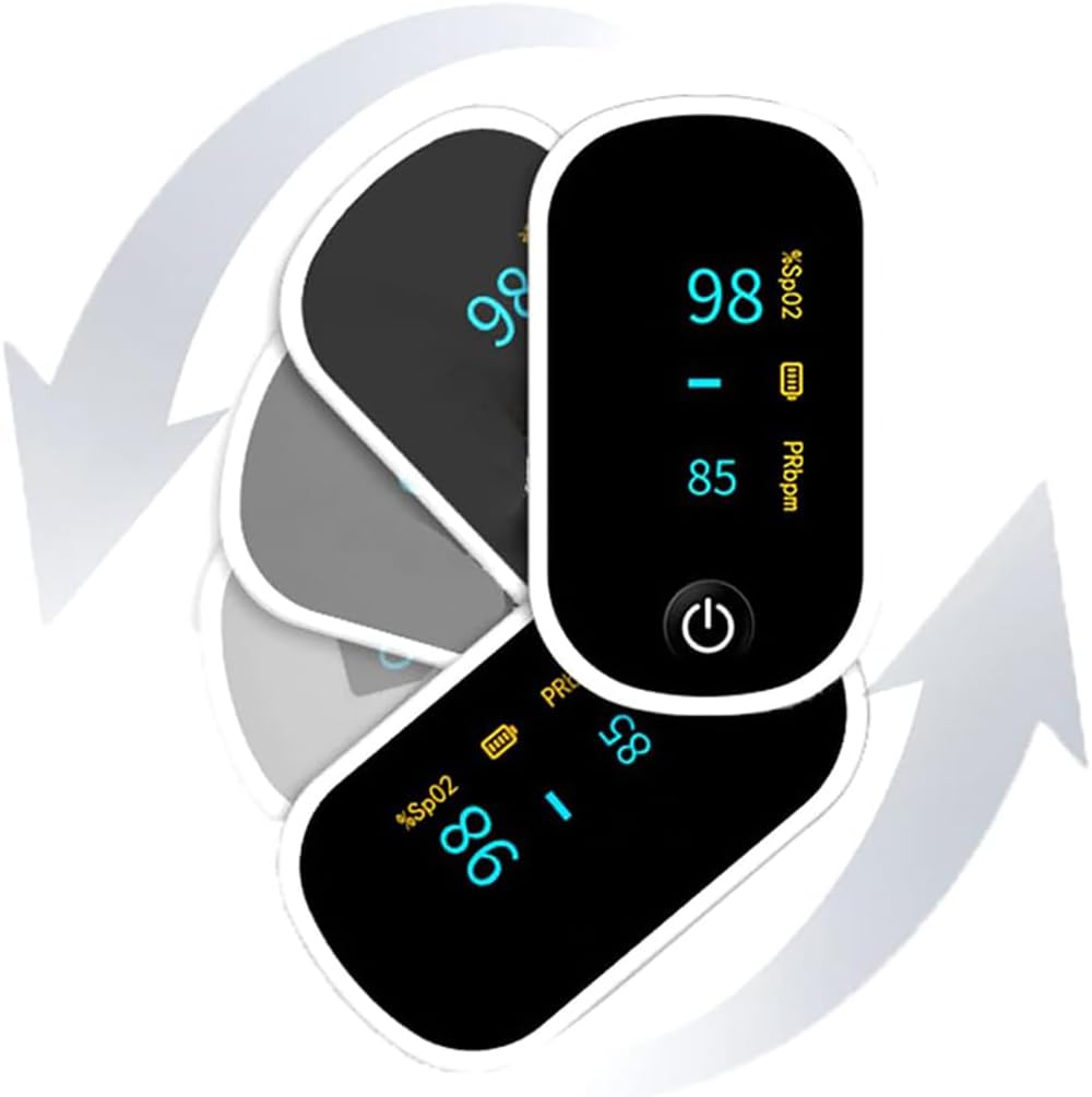 Pulsossimetro da Dito, Monitor della saturazione dell'ossigeno nel Sangue e Monitor della frequenza cardiaca, con Schermo OLED, Guscio in Silicone, nessun sensore, spegnimento Automatico, con Cordi