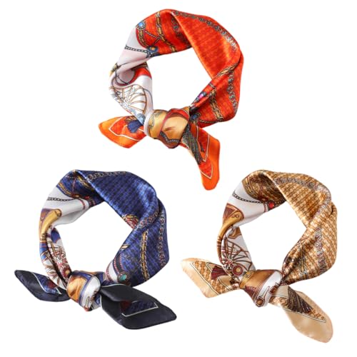 OUDQFCJ Pañuelo Satén Cuadrados Grandes (3 piezas) Bandana Mujer, Pañuelos Seda Pelo Accesorios Estampado Clásico