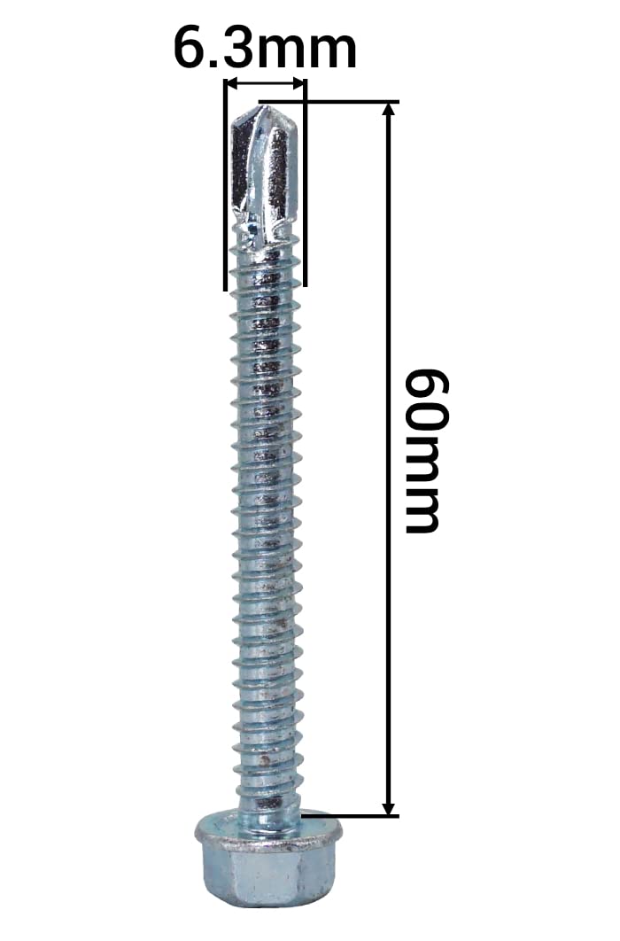 SKIR'CO (50 pcs) DIN 7504 K Zinc Plated Steel 6.3 x 60 mm Screws, Self-Drilling Sheet Metal Screw, Hex Head - Image 4