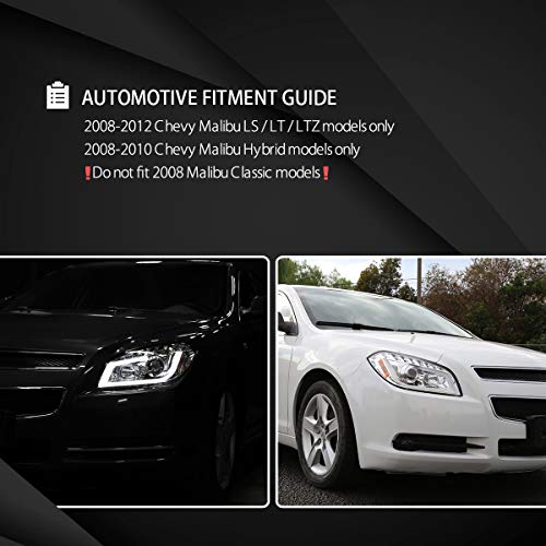 Autozensation For Chevy Malibu LT LS LTZ LED Signal Projector Headlights Head Lamps Black Left+Right Pair