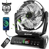Ayamaya 折りたたみ式キャンプファン 充電式 10400mAh ポータブルバッテリー駆動キャンプファン テント用 吊り下げ可能なUSBファン LEDランタン付き 釣り キャンプ BBQ 職場 テントファンに最適 ライト付き, CPFGR002