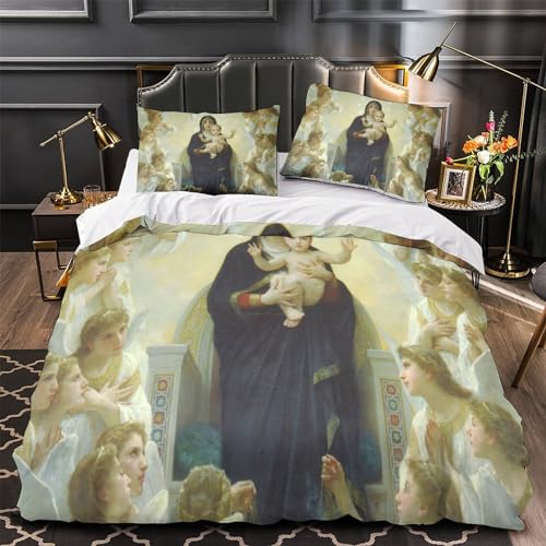 Funda nórdica de ángel 3D de 200x200 cm con dos fundas de almohada para cama doble de microfibra 4