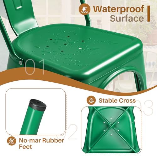Image of Furmax Metal Dining Chair Indoor Outdoor Use Stackable Classic Trattoria Chair Chic Dining Bistro Cafe Side Metal Chairs Set of 4 (Green)