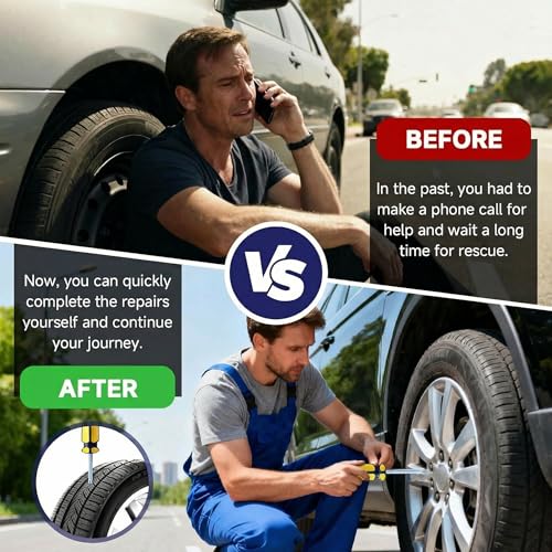 Image of 40 PC Tire Repair Rubber Nail Kit with 2 Sizes & Screwdriver,Professional Vacuum Tire Repair Spiral Rubber Screws,Fast Self-Service Screw in Tire Plugs for Car,Motorcycle,Truck,Tractor Puncture Repair