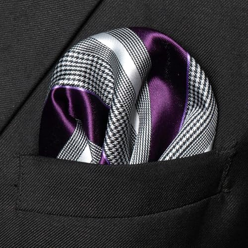 Image of JEMYGINS Mens Striped Tie and Lapel Pin Necktie Pocket Square and Tie Clip Sets for Business Casual 4PCS