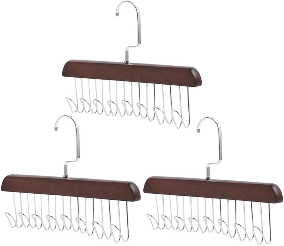3pcs Vintage Wooden Tie Rack for Men Closet Belt Scarf Hangers Space-Saving Storage Organizer