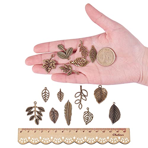 Ph Pandahall 150Pcs 15 Styles Tree Leaf Charms Pendants, Tibetan Branch Leaves Charms Metal Alloy Leaf Beads Antique Bronze Dangle Charm For Fall Earring Bracelet Necklace Kaychain Jewelry Making #TOP3