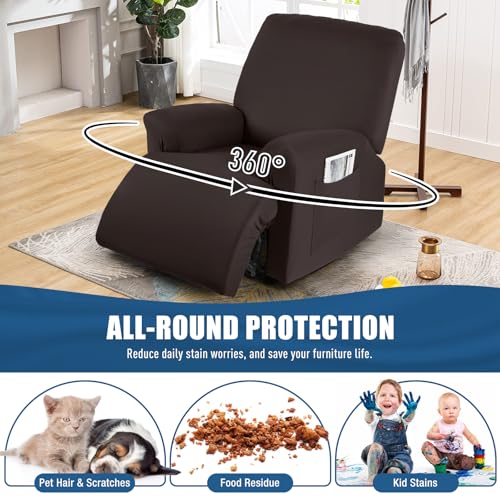 Image of TAOCOCO Stretch Recliner Couch Covers 3-Pieces Style Recliner Chair Covers Recliner Cover for Reclining Chair Slipcovers Feature Fitted Soft Washable (1 Seat, Coffee)