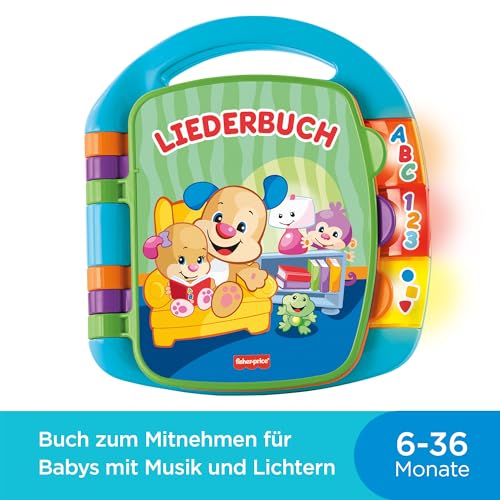 Fisher-Price Lernspaß, Liederbuch, Baby Musik Buch, Musikspielzeug für Babys, Elektronisches Kinderbuch, ab 6 Monate, Deutsche Version, CDH40