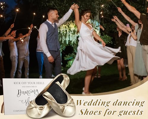 Image of Jecery Foldable Ballet Flat for Wedding Guests Bulk Women Ballerina Dancing Slippers Party Sign Portable Travel Purse Shoes for Bridesmaid Flats Women Wedding Slippers Gift