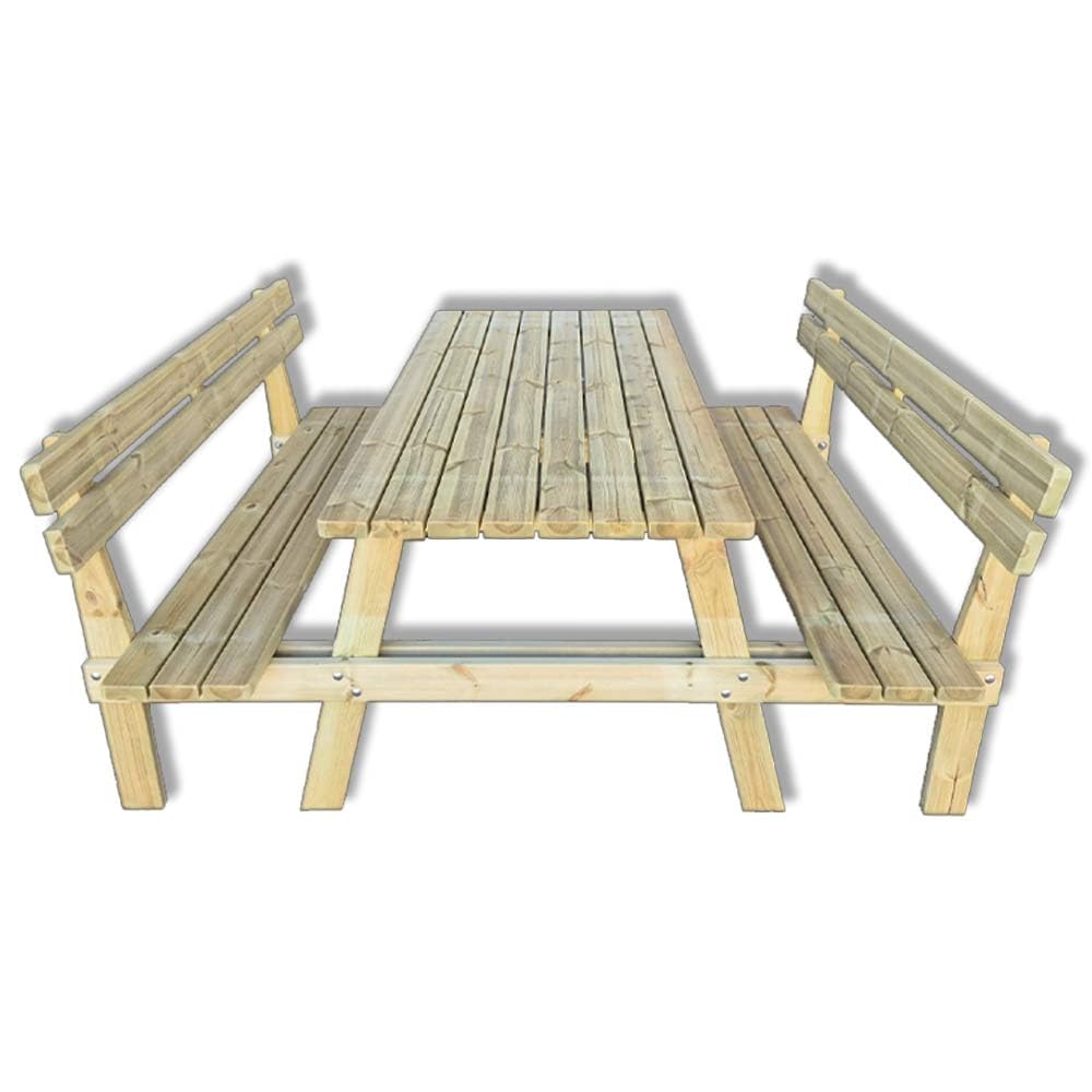 SUNWOOD Tavolo da picnic in legno 6 posti con panche integrate e schienale, 180x190x78h cm, in pino nordico impregnato
