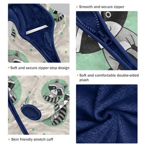 Cute Raccoon Pattern on Fabric Toddler Fleece Jacket Girl Boys Hooded Fleece Jacket Coat Warm Outwear Zip-up 3-10T3