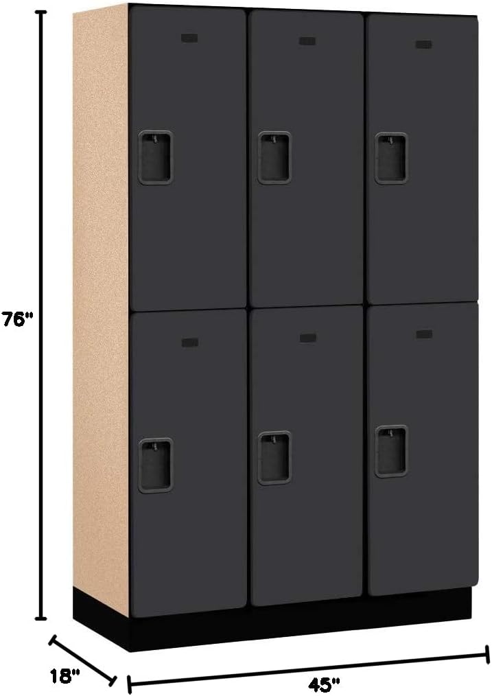 Salsbury Industries 2-Tier Extra Wide Designer Wood Locker with Three Wide Storage Units, 6-Feet High by 18-Inch Deep, Black