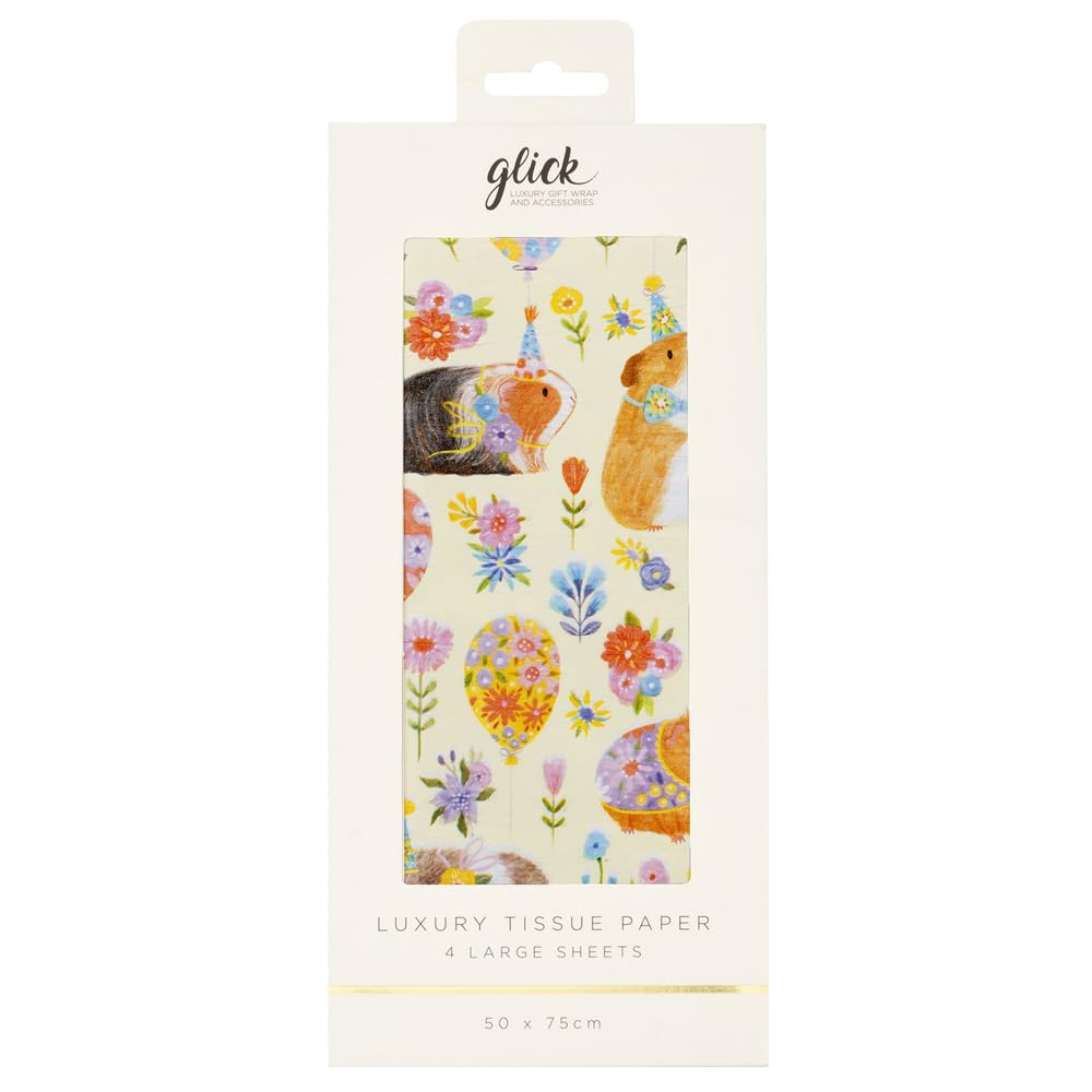 Glick M Patterned Tissue Paper - Guinea Pig Party - 500 X 750M - 4 Sheets,