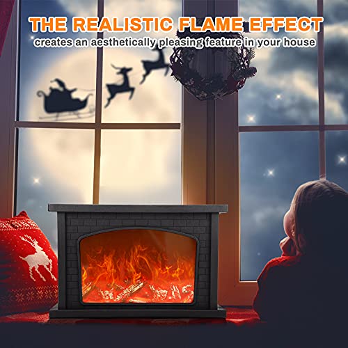 Image of Fireplace Lamp Led Flame Log Effect Rectangle Fire Place Lantern USB Powered Simulation Flameless Fire Lights Battery Operated Fire Flame Lamp for Home Decor Indoor Christmas Ornaments (Large)