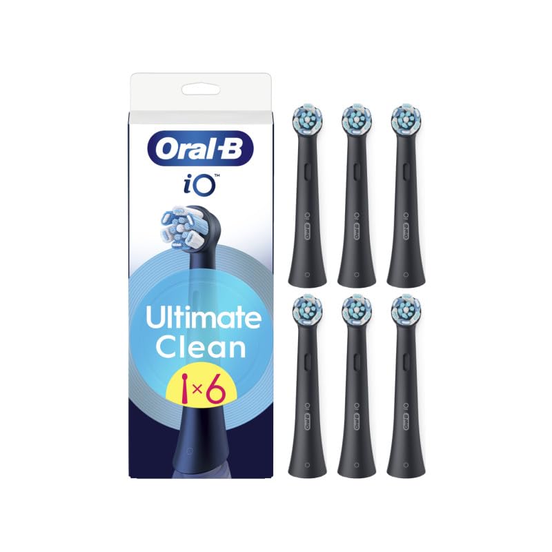 Oral-B iO Ultimate Clean Negro reemplazable Cabezales Redondos para cepillos de Dientes eléctricos, con Fibras entrecruzadas para una Limpieza y eliminación Avanzada de Placa bacteriana, Oral-B iO, 6