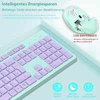 LeadsaiL K786 Tastatur Maus Set Kabellose, Tastatur und Maus, QWERTZ Deutsches Layout Funktastatur mit Maus, Flüsterleiser Tastenanschlag, 2.4 GHz mit 2-in-1 Nano Empfänger für PC/Laptop (Lavander) – Ansicht 6