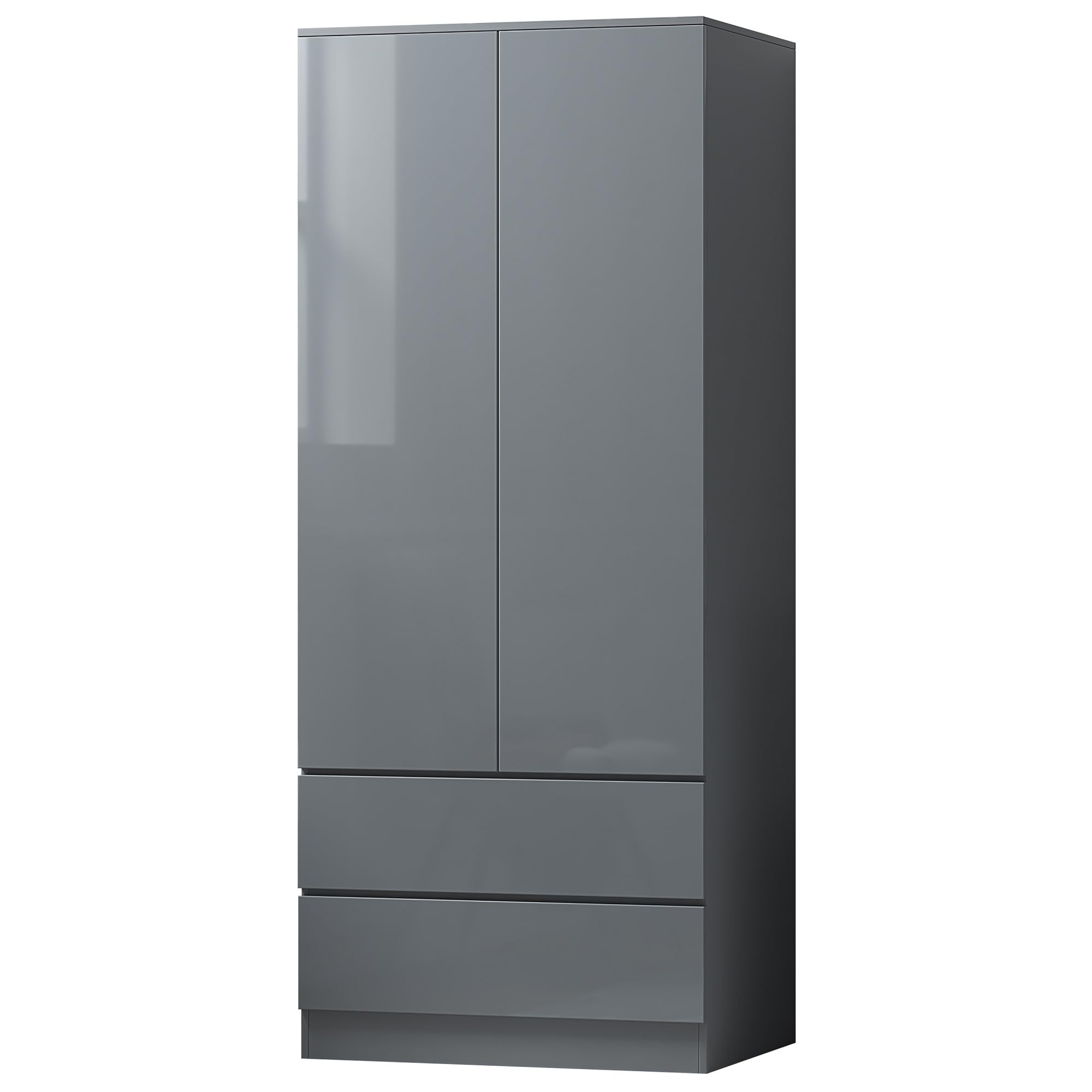 FWStyle 2 Door 2 Drawer Combination Wardrobe - H180.5 X W80 X D50cm (Matt Grey With Grey Gloss Doors)