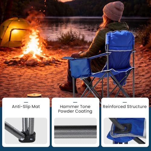 SILLA PLEGABLE DE CAMPING PARA EXTERIOR SAILARY, CAPACIDAD 500 LIBRAS, RESPALDO ALTO, COLOR AZUL, PAQUETE DE 2 miniatura 4