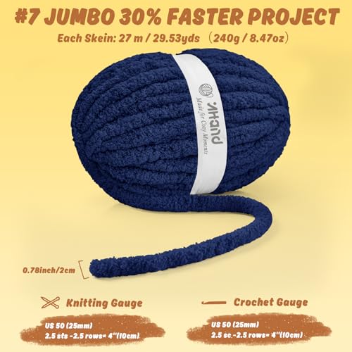 Image of Inhand Chunky Chenille Yarn for Hand Knitting,Thick Bulky Blanket Yarn for Crocheting,Soft Fluffy Yarn for Crochet Birthday Gifts for Men /Women /Beginners,12 Pack (29.5Yds /8.4oz Each),Deep Navy