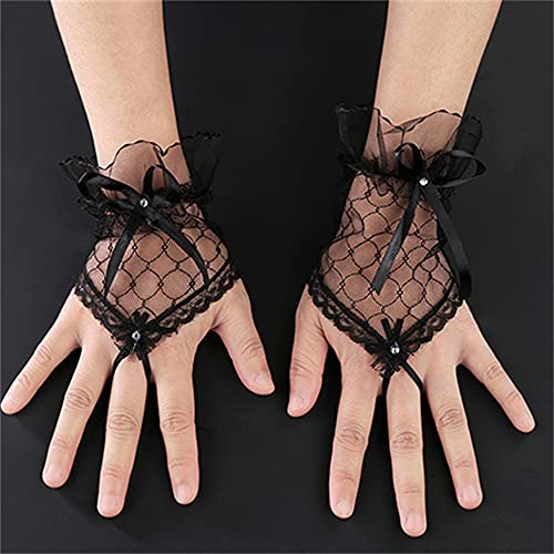 Girls First Communion Gloves with Bow Floral Satin White Lace Gloves Princess for Wedding Flower Girls Pageant Party3