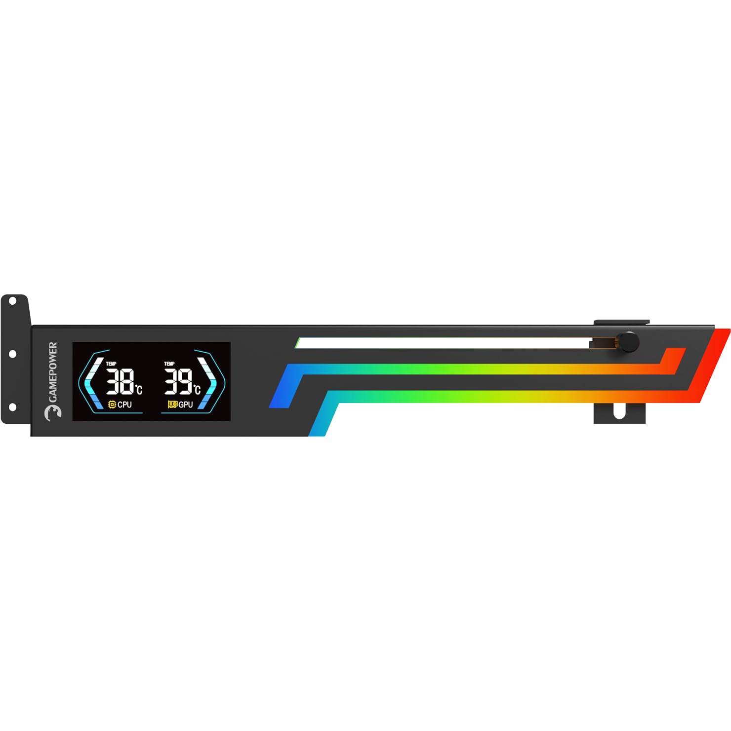 GAMEPOWER Heatsync ARGB LCD Support de carte graphique Noir - Support GPU avec affichage de la température CPU/GPU en temps réel - Écran 2,64" - Synchronisation ARGB 5 V 3 broches - Construction en