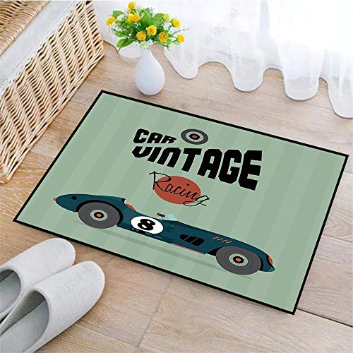 Rutschfest Badezimmer Badeteppiche Weich Hochflor Saugfähig Badvorleger,Autos, klassisches Oldtimer-Poster-Rennsport-Wettbewerbsthema, Reseda Gree, Waschbar Flauschige Mikrofaser Badematte -40 x 60 cm Cover