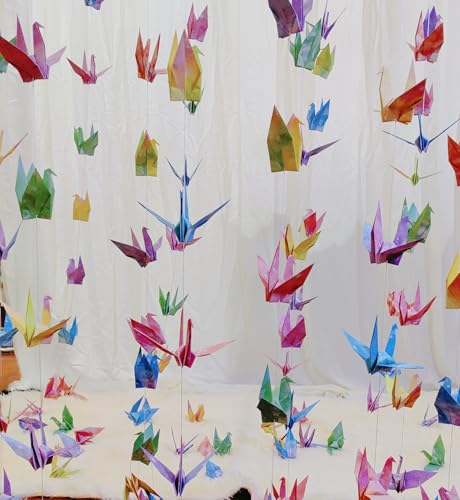 Image of Starry Sky Crane Paper Hanging Garlands(3stringsX 5.2ft), Watercolor Galaxy Origami Birds Streamers for Bedroom Bridal Shower Baby Shower Birthday Party Supplies Garden Ceiling Hanging Decor