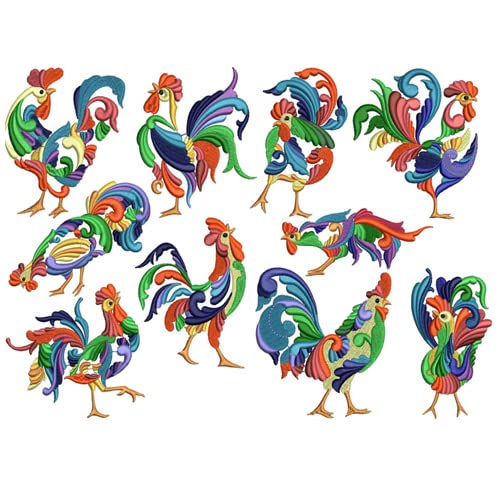 designs embroidery software - Threadart Machine Embroidery Design Bundles - Roosters (1) - Loaded On USB Stick