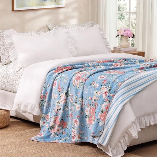 Manta Floral Reversible para Sofá BLOOMHAVEN de Franela Coco Suave 50 x 60 pulgadas miniatura 6