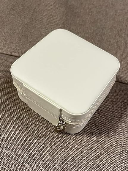 Image of Mini Jewellery Travel Case, PU Leather Organizer Box, Small Portable Jewellery Storage Holder for Womens Rings Earrings Necklaces (Peach-PU Leather Box) (White)