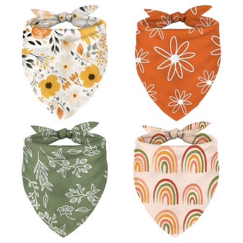 Whaline 4 Pcs Boho Pet Bandanas Daisy Rainbow Floral Flower