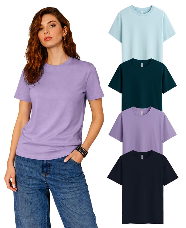 Image of SLEEPY NUTS Women's Plain Round Neck Regular Fit Half Sleeve Cotton T Shirt