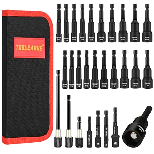 Image of TOOLEAGUE 27Pcs Magnetic Nut Driver Set, 1 /4 inch Hex Shank Metric and SAE