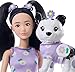 Barbie Twinning Looks Doll with Pet Dog in Matching Purple Daisy Clothes and Accessories for Both Like Flowers and Belt Bags, Black Hair