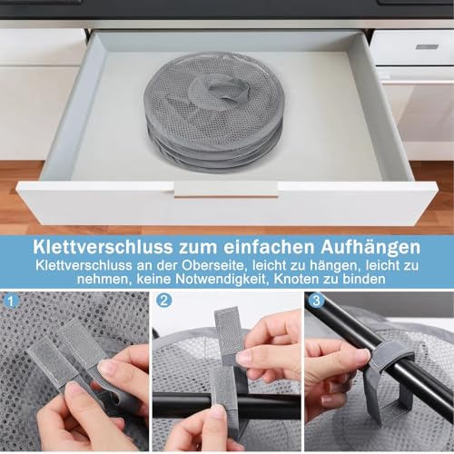 Hängeaufbewahrung, 2 Stück Faltbare Hängeaufbewahrung Organizer, 5 Fächer Hängeregal Mesh Hängende Netz-Aufbewahrungstasche, Kuscheltier Aufbewahrung Hängend Korb für Kinderzimmer Balkon(Grau)