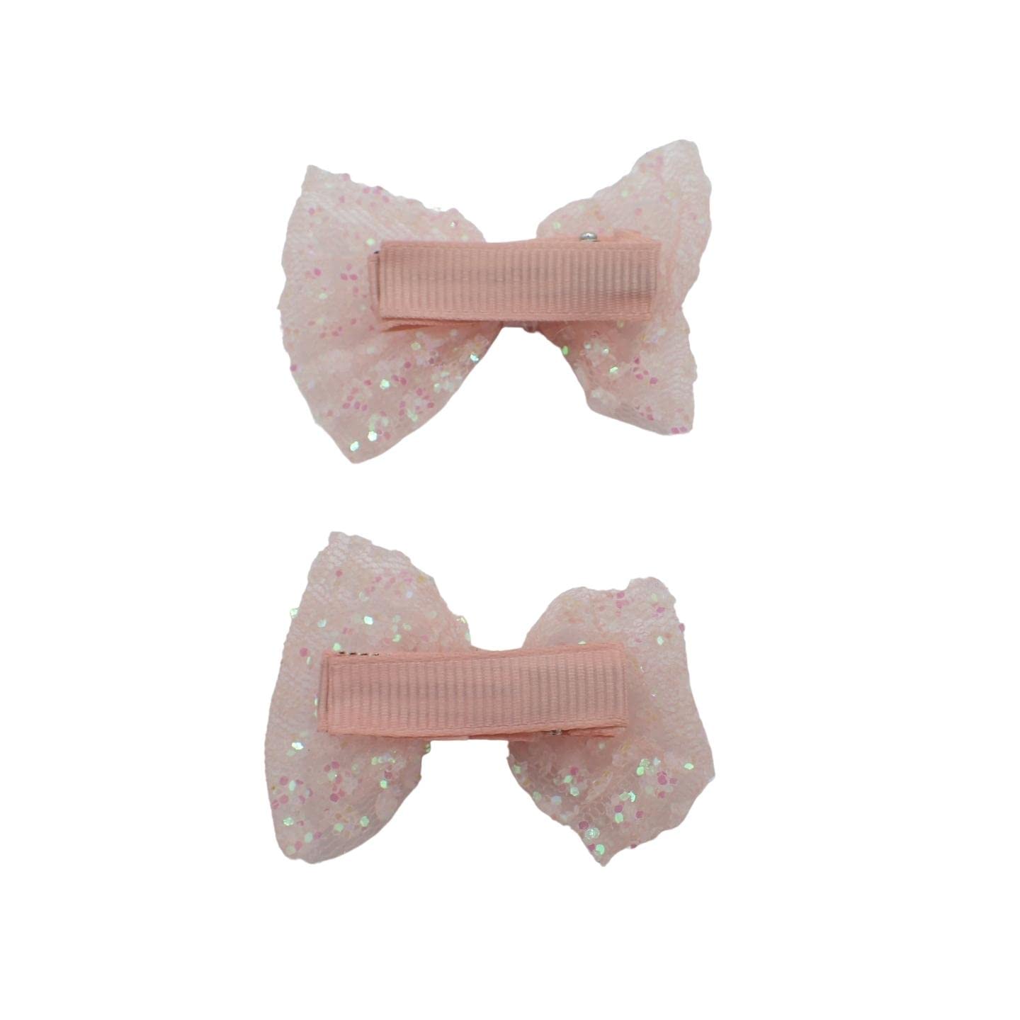Topkids Accessories 2pc Hair Bows Set Stylish Fashion Cute Bow Hair Clips Alligator Beak Bow Hair Slides Party Festival Hair Accessories Girls Children's Women's Wedding (Nude Glitter) - Image 2