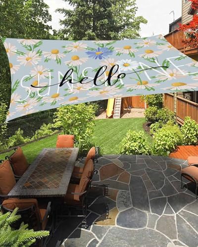 Boanket Sun Shade Sail 8' x 10', Spring Floral Rectangular Waterproof Outdoor Sun Shades, Watercolor Blue Daisy Summer Botanical Shade Cloth for Patio Deck Terrace Garden Lawns Beach Backyard