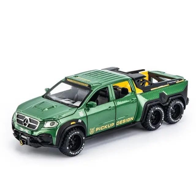 Image of 1:28 Pickup X-Class Model Car Diecast Zinc Alloy Pull Back Toy with Sound & Light Realistic Design Durable Kids Toy for Boys & Girls Collectible Gift 3+ Years (Green)