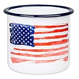 MAßE: Durchmesser 8cm, Höhe 8cm, Inhalt ca. 300ml, Farbe: Weiß/Schwarz mit Rot und Blau (Motiv der USA Flagge) – Nur Handspülung für lange Haltbarkeit des Aufdrucks, nicht mikrowellengeeignet