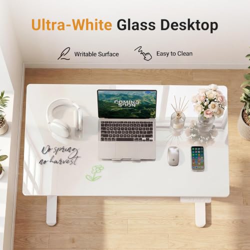 Image of YDN Glass Standing Desk with Drawers 32x19 Inch White